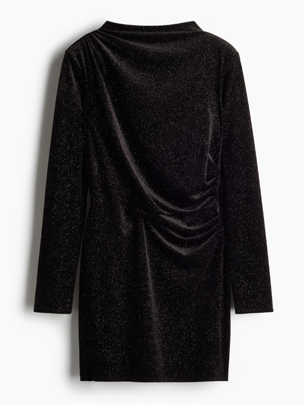 H&M Black Sparkle Long Sleeve Shoulder-pad Mini Dress L
